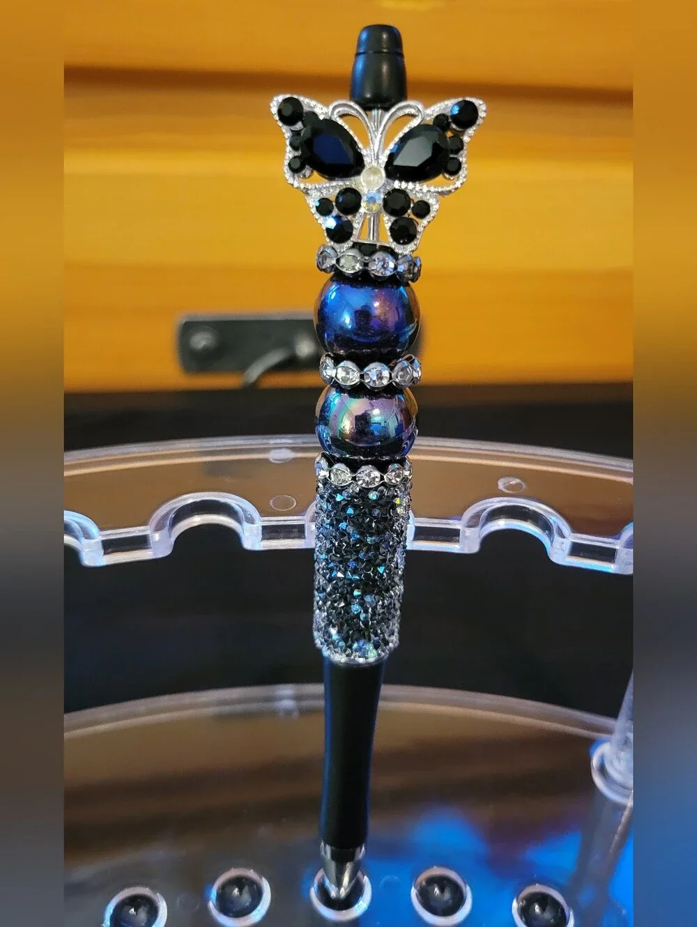 Butterfly Crystal Accent Blue Iridescent Beaded Women's Pen -